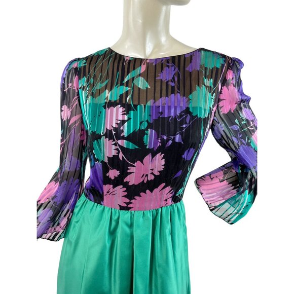 1960s gown Posh by Jay Anderson sheer silk floral chiffon and taffeta Size M - Picture 4 of 9